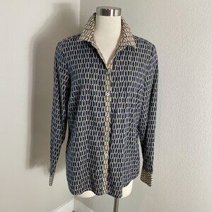 Foxcroft NYC Womens 16 Chain Print Button Up Shirt Shaped Fit Long Sleeve Blouse